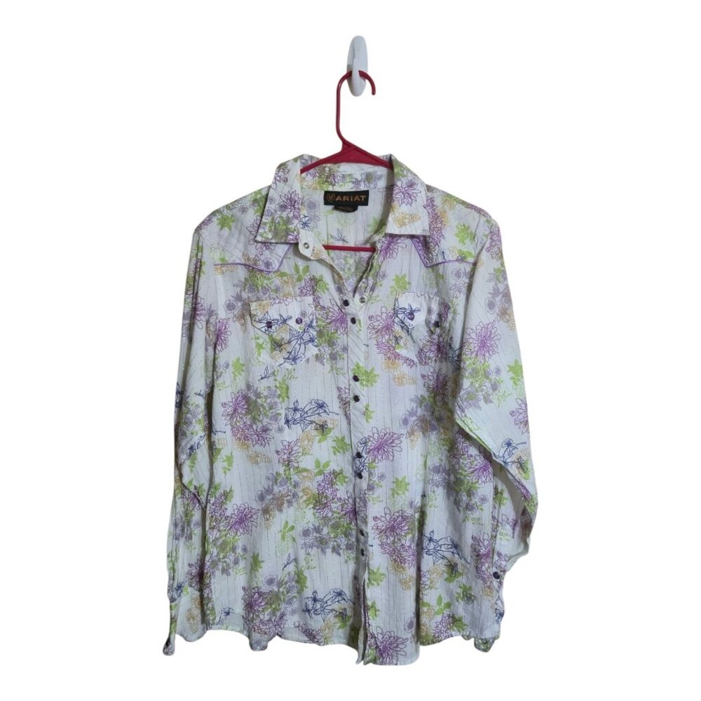 Ariat Top Women L Pearl Snap Western Rancher Boho Cowgirl Rodeo Fairy Floral